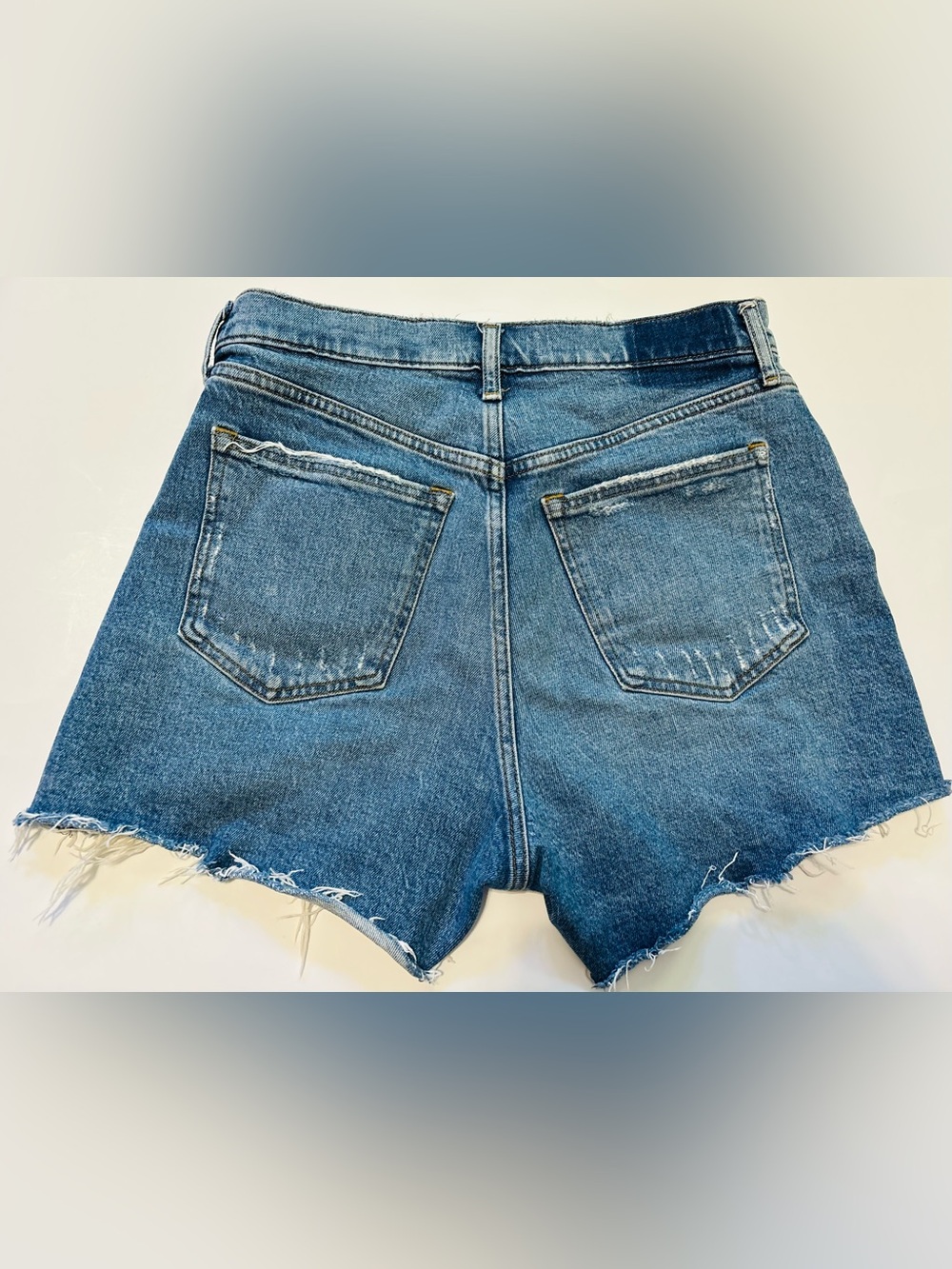 Abercrombie & Fitch Blue Distressed The 4’’ Mom High-Rise Denim Shorts - Picture 3 of 3